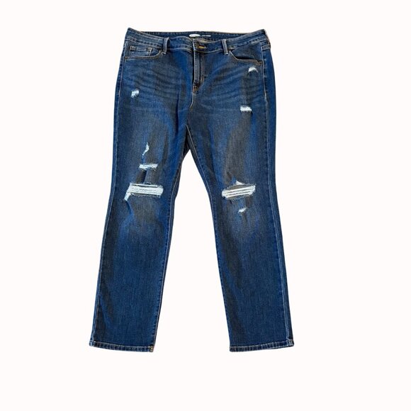 Old Navy Womens Power Straight Distressed Blue Denim Jeans Size 14 Short Ripped - Picture 14 of 15